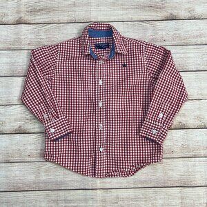 Tooby Doo Boys 3T Red Gingham Check Button Down Shirt Long‎ Sleeve Designer Kids